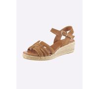 Sandalette HEINE, Damen, Gr. 41, cognac, Leder, Rindsleder, Veloursleder, Schuhe Sandalette (64289455-41) cognac