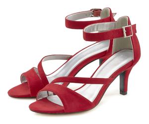 Sandalette LASCANA "offener Schuh, Riemchensandalette, Sommerschuh", Damen, Gr. 36, rot, Obermaterial: 100% Textilmaterial. Decksohle: 100% Lederimitat. Futter: 100% Lederimitat. Laufsohle: 100% Synth