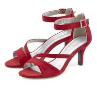 Sandalette LASCANA "offener Schuh, Riemchensandalette, Sommerschuh", Damen, Gr. 39, rot, Obermaterial: 100% Textilmaterial. Decksohle: 100% Lederimitat. Futter: 100% Lederimitat. Laufsohle: 100% Synth