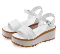 Sandalette LASCANA "Riemchensandalette, Sandale, Sommerschuh, offener Schuh", Damen, Gr. 39, weiß, Obermaterial: 100% Schafsleder. Decksohle: 100% Lederimitat. Futter: 100% Synthetik. Laufsohle: 100%