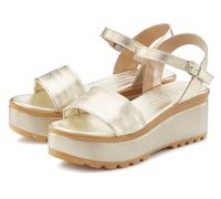 Sandalette LASCANA "Riemchensandalette, Sandale, Sommerschuh, offener Schuh", Damen, Gr. 41, gold (goldfarben), Obermaterial: 100% Schafsleder. Decksohle: 100% Lederimitat. Futter: 100% Synthetik. Lau