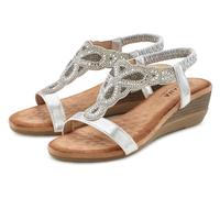 Sandale LASCANA Gr. 39, silberfarben Damen Schuhe Lascana Sandalette, Sommerschuh mit leichtem Keilabsatz und Glitzer-Steinchen (77414507-39)