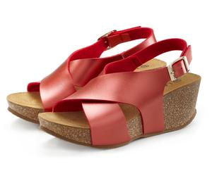 Sandalette LASCANA "Sommerschuh", Damen, Gr. 42, rot, Obermaterial: 100% Lederimitat. Decksohle: 100% Rindsleder. Futter: 100% Textilmaterial. Laufsohle: 100% Synthetik, glänzend, metallic, Schuhe San