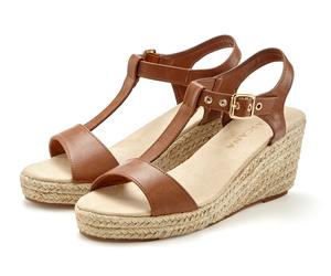 Sandalette LASCANA "Sommerschuh, Keilsandalette, Sandale", Damen, Gr. 42, braun, Obermaterial: 100% Lederimitat. Decksohle: 100% Textilmaterial. Futter: 100% Textilmaterial. Laufsohle: 100% Synthetik,