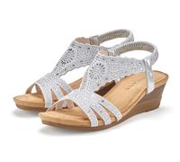 Sandalette LASCANA "Sommerschuh, offener Schuh, Sandale, Keilsandalette", Damen, Gr. 39, silber (silberfarben), Obermaterial: 100% Textilmaterial. Decksohle: 100% Textilmaterial. Laufsohle: 100% Synth