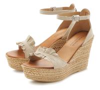 Sandalette LASCANA "Sommerschuh, offener Schuh, Sandale, Keilsandalette", Damen, Gr. 35, beige, Obermaterial: 50% Rindsleder, 50% Ziegenleder. Decksohle: 100% Rindsleder. Futter: 50% Rindsleder, 50% Z