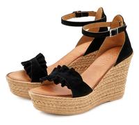Sandalette LASCANA "Sommerschuh, offener Schuh, Sandale, Keilsandalette", Damen, Gr. 37, schwarz, Obermaterial: 50% Rindsleder, 50% Ziegenleder. Decksohle: 100% Rindsleder. Laufsohle: 100% Synthetik,