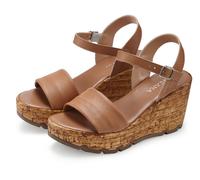 Sandalette LASCANA "Sommerschuh, offener Schuh, Sandale, Keilsandalette", Damen, Gr. 41, braun (camelfarben), Obermaterial: 100% Schafsleder. Decksohle: 100% Lederimitat. Futter: 100% Synthetik. Laufs