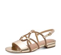 Sandalette MARCO TOZZI, Damen, Gr. 39, goldfarben, Lederimitat, Textil, glänzend, Schuhe Sandalette, Blockabsatz, Riemchensandale, Sommerschuh in veganer Verarbeitung (84855916-39) goldfarben