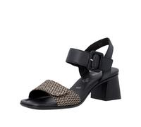 Sandalette REMONTE, Damen, Gr. 37, schwarz, natur, Leder, Textil, Flechtoptik, Schuhe Sandalette, Sommerschuh, Blockabsatz mit praktischem Klettverschluss (90206729-37) schwarz, natur