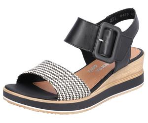 Sandalette REMONTE "ELLE-Collection", Damen, Gr. 36, beige (schwarz, creme), Bast, Leder, Schuhe Sandalette, Sommerschuh, Sandale, Bequemschuh mit Klett unter der Zierschnalle (55853169-36) schwarz, c