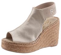 Sandalette REPLAY "Tyne", Damen, Gr. 36, altgoldfarben, Lederimitat, metallic, Schuhe Sandalette, Sommerschuh, Sandale, Keilabsatz, mit Glitzerlogo an der Ferse (18120128-36)