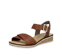 Sandalette RIEKER, Damen, Gr. 38, braun (cognac), Lederimitat, unifarben, Schuhe Sandalette, Keilsandale, Sommerschuh, Urlaubsschuh mit Klettriemchen (56723947-38) cognac