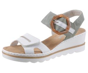 Sandalette RIEKER, Damen, Gr. 38, grün (mint, weiß), Lederimitat, kontrastfarbene Details, Schuhe Sandalette, Sommerschuh, Sandale, Keilabsatz, mit auffälliger Schmuckspange, Topseller (81315152-38)