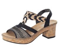 Sandalette RIEKER, Damen, Gr. 38, schwarz (schwarz, beige), Nubuklederimitat, Schuhe Sandalette, Sommerschuh, Sandale, Plateauabsatz, in elegantem Look (95136227-38) schwarz, beige