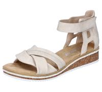 Sandalette RIEKER, Damen, Gr. 39, beige (creme), Nubuklederimitat, Schuhe Sandalette, Sandale, Sommerschuh, Klettschuh, Keilabsatz, geschlossene Ferse (17053829-39) creme