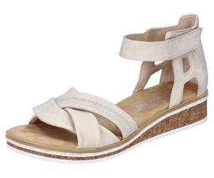 Sandalette RIEKER, Damen, Gr. 39, beige (creme), Nubuklederimitat, Schuhe Sandalette, Sandale, Sommerschuh, Klettschuh, Keilabsatz, geschlossene Ferse (17053829-39)