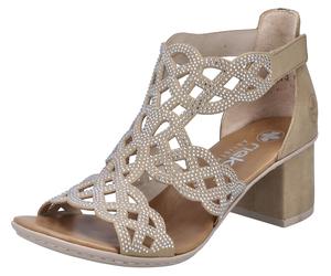 Sandalette RIEKER, Damen, Gr. 39, beige, Nubuklederimitat, unifarben, Schuhe Sandalette, Sommerschuh, Schaftsandale, Urlaubschuh, Blockabsatz mit Glitzersteine (29506634-39) beige