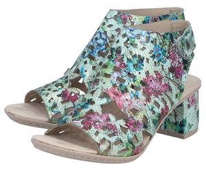 Sandalette RIEKER, Damen, Gr. 39, mint multicolor, Lederimitat, Reptilienprägung, geblümt, Schuhe Sandalette, Sommerschuh, Sandale, Blockabsatz, mit modischer Schaftgestaltung (60326622-39) mint multi