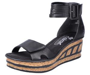 Sandalette RIEKER, Damen, Gr. 39, schwarz, Lederimitat, Schuhe Schaftsandale Sandalette, Sommerschuh, Sandale, Keilabsatz, mit Laufsohle in Kork-Optik (93138117-39) schwarz