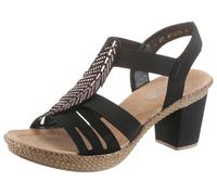 Sandalette RIEKER, Damen, Gr. 39, schwarz, Nubuklederimitat, unifarben, Schuhe Sandalette, Sommerschuh, Sandale, Plateauabsatz, mit Strass-Steinchen verziert, Topseller (15452832-39)