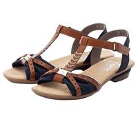 Sandalette RIEKER, Damen, Gr. 40, blau (nachtblau, cognac), Lederimitat, Textil, Schuhe Sandalette, Sommerschuh, Sandale, Keilabsatz, in zweifarbiger Optik, Topseller (24094346-40)