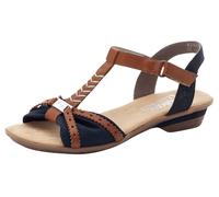 Sandalette RIEKER, Damen, Gr. 40, blau (nachtblau, cognac), Lederimitat, Textil, Schuhe Sandalette, Sommerschuh, Sandale, Keilabsatz, in zweifarbiger Optik (24094346-40) nachtblau, cognac