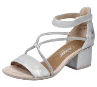 Sandalette RIEKER, Damen, Gr. 41, silber (silberfarben), Lederimitat, metallic, Schuhe Sandalette, Sommerschuh, Sandale, Blockabsatz, mit praktischem Klettverschluss, Topseller (68897365-41)