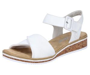Sandalette RIEKER, Damen, Gr. 41, weiß, Lederimitat, unifarben, Schuhe Sandalette, Keilsandale, Sommerschuh, Urlaubsschuh mit Klettriemchen, Topseller (88812140-41)