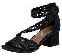 Sandalette RIEKER, Damen, Gr. 42, schwarz, Nubuklederimitat, Textil, unifarben, Schuhe Sandalette, Festtagsschuh, Blockabsatz, mit praktischem Klettverschluss (39901064-42) schwarz