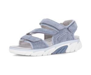 Sandalette ROLLINGSOFT, Damen, Gr. 42, blau, Textil, Veloursleder, Schuhe Sandalette, Keilabsatz, Riemchensandale mit Lochmuster und Ziernähten, G-Weite (89319520-42) blau