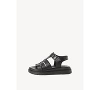 Riemchensandale TAMARIS, Damen, Gr. 36, schwarz, Glattleder, Schuhe Riemchensandale, Keilabsatz, Sandalette im modischen Römersandalen-Look (64159557-36) schwarz