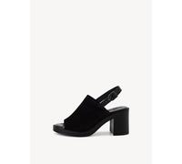 Sandalette TAMARIS, Damen, Gr. 37, schwarz, Veloursleder, unifarben, Schuhe Sandalette, Blockabsatz, Sommmerschuh mit verstellbarer Schnalle (81104811-37) schwarz