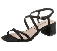 Sandalette TAMARIS, Damen, Gr. 35, schwarz, Textil, Veloursleder, Schuhe Sandalette, Sommerschuh, Sandale, Blockabsatz, mit feinen Riemchen (47699110-35)