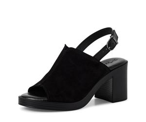 Sandalette TAMARIS, Damen, Gr. 38, schwarz, Veloursleder, unifarben, Schuhe Sandalette, Blockabsatz, Sommmerschuh mit verstellbarer Schnalle (81104811-38) schwarz