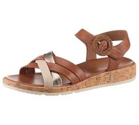 Sandalette TAMARIS, Damen, Gr. 39, braun (cognac, kombi), Leder, Lederimitat, unifarben mit Farbeinsatz, Schuhe Sandalette, Plateau, Sommerschuh, Riemchensandale mit hübscher Zierschnalle (21562045-39
