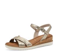 Sandalette TAMARIS, Damen, Gr. 39, goldfarben, Lederimitat, Schuhe Sandalette, Keilabsatz, Sommerschuh, Riemchensandale mit Schnallenverschluss (96186005-39) goldfarben