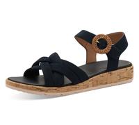 Sandalette TAMARIS, Damen, Gr. 42, blau (navy), Ziegenveloursleder, unifarben, Schuhe Sandalette, Plateau, Sommerschuh, Riemchensandale mit hübscher Zierschnalle (21655022-42)