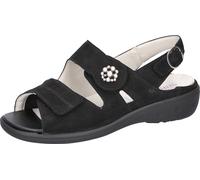 Sandalette WALDLÄUFER "Kara-Soft", Damen, Gr. 5,5 (38,5), Leder Textil, schwarz, Nubukleder, Textil, unifarben, Basic, Schuhe Sandalette, Sommerschuh, Keilsandalette mit Orthotritt-Funktion, Extraweit