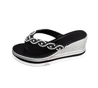 Sandaletten Damen Europäische und amerikanische Plus Size Solid Color Sommer Neuer Artikel Runder Kopf Dicker Boden Modische Aushöhlen Tragende Sandalen im Fischgrätenstil für Frauen ( Black, 40)