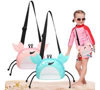 Sandspielzeug, Kids Beach Bag Crab 2PCS Design Muschelbeutel süße Mesh Beach Bag mit verstellbarem Riemen Beach Toy Bag Sand Toy Bag zum Halten von Muscheln Strandspielzeug