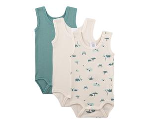 Sanetta 3er-Pack Bodys ohne Arm Safari 92 natur/grün