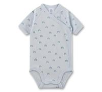 Sanetta Baby-Body Blau | Nachhaltiger und süßer Unisex-Wickelbody aus Bio-Baumwolle. Kurzarm Body und Regenbogen-Allover | Baby Wickelbody