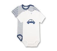 Sanetta Baby-Body halbarm (Doppelpack) weiß & blau Ringel/Auto | Hochwertiger und nachhaltiger Body für Jungen aus Bio-Baumwolle. Inhalt: 2er Set Baby Body