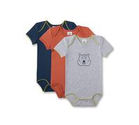 Sanetta Baby-Body kurzarm (Dreierpack) blau, braun & grau Biber | Hochwertiger und nachhaltiger Body für Jungen aus Bio-Baumwolle. Inhalt: 3er Set Baby Body