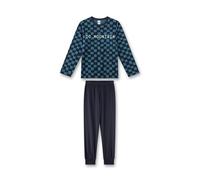Sanetta Jungen-Schlafanzug Blau | Hochwertiger und bequemer Schlafanzug aus Baumwolle für Jungen. Langarm Schlafanzug mit Karo-Print und Wording | Pyjamaset für Jungen