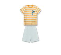 Sanetta Jungen-Schlafanzug kurz Orange| Hochwertiger und bequemer Schlafanzug aus Bio-Baumwolle für Jungen. Kurzarm Schlafanzug mit Blockringel und Palmen-Motiv |Pyjamaset für Jungen