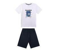 Sanetta Jungen Schlafanzug, kurz - Teens, Sharks, Pyjama, Single Jersey, Baumwolle Weiß 152
