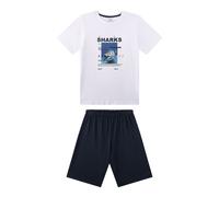 Schlafanzug SANETTA "Pyjama Pyjama short Teens Sharks", Jungen, Gr. 188, bunt (weiß), Obermaterial: 100% Baumwolle CO., Homewear-Sets Schlafanzug (48402719-188) weiß