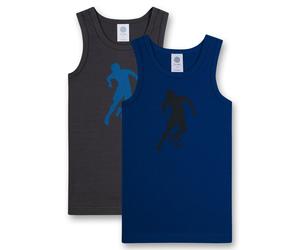 Sanetta Jungen Shirts 2er Pack - Unterwäsche, Unterhemden, Baumwolle, Fußball Blau/Grau 104